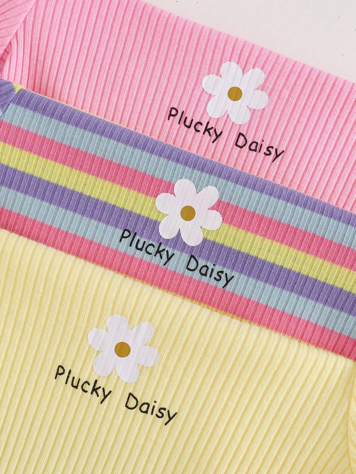 Cozy Pixies 3pcs Baby Girl Floral & Striped Knit Soft Round Neck Short Sleeve Romper & Shorts Set