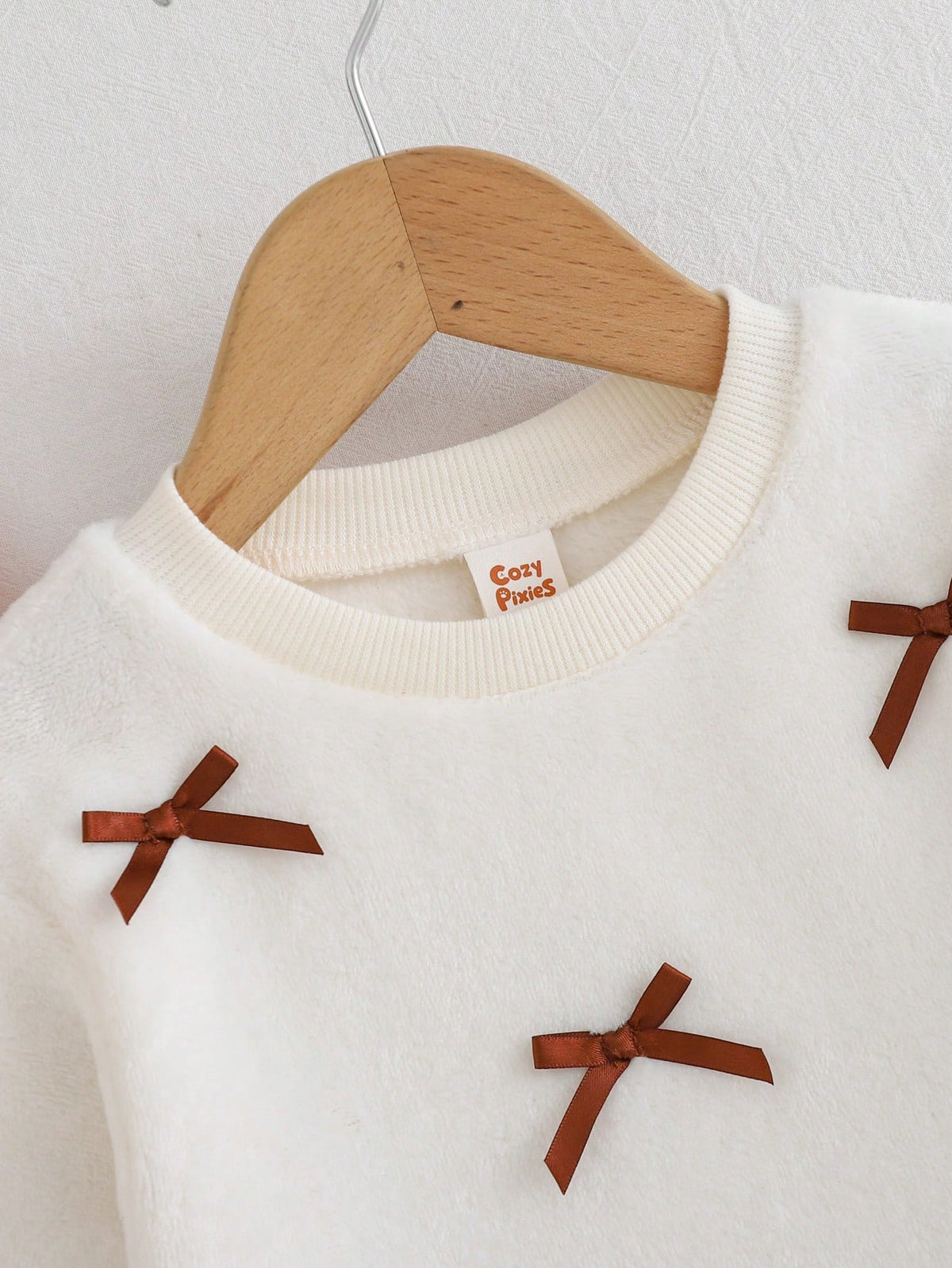Cozy Pixies Baby Girl White Fleece 3D Bow Decor Soft Plush Sweatshirt 2 In 1 Crew Neck Long Sleeve Autumn Dress