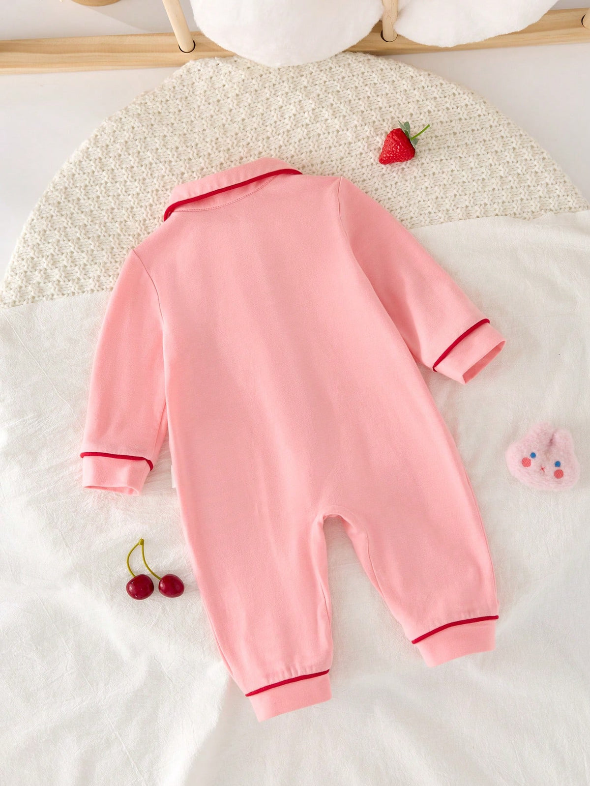 Cozy Pixies Newborn Baby Girl Contrast Binding Button Front Pajama Jumpsuit,Kids