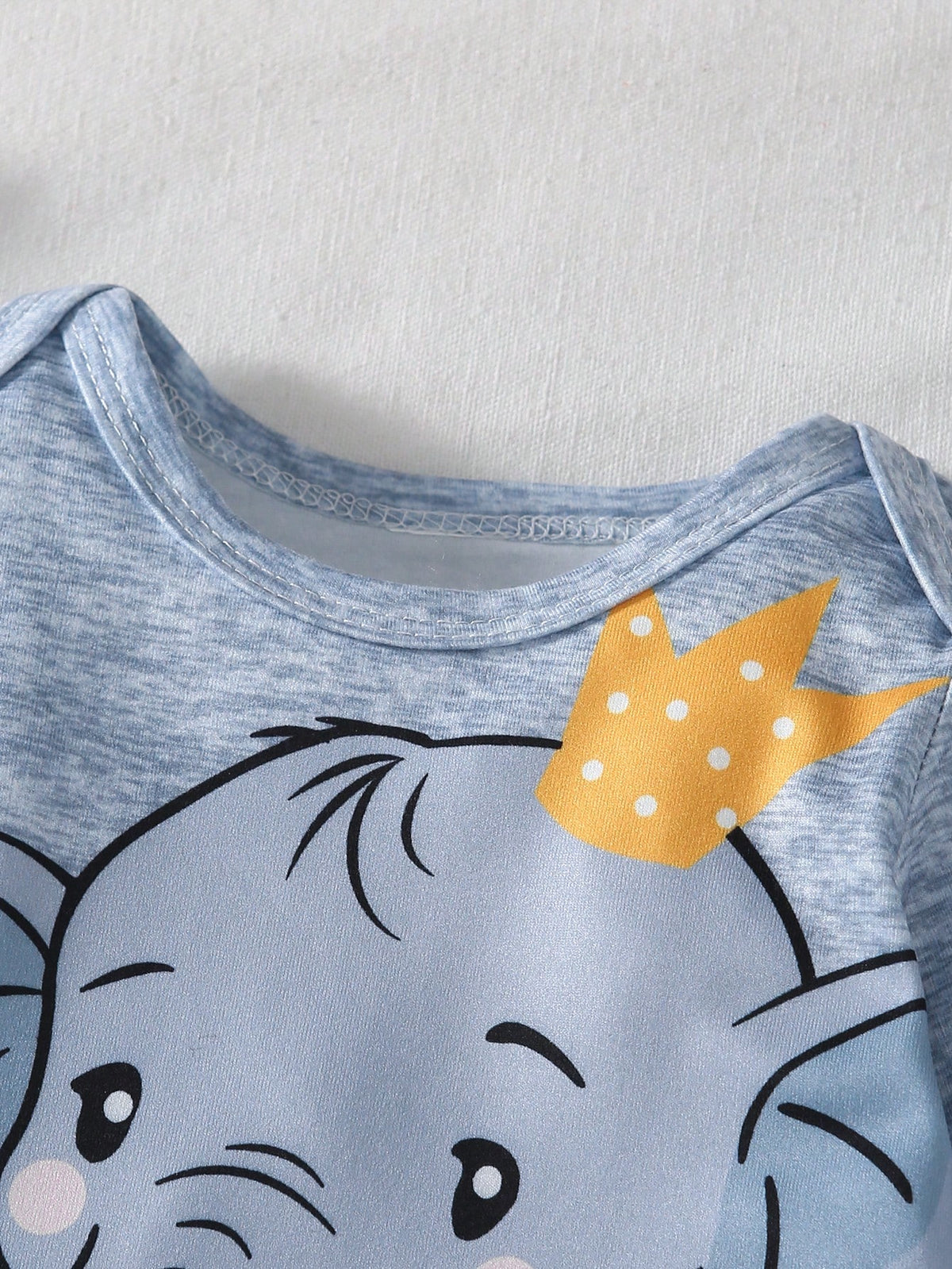 Crown Elephant Baby Four-Piece Set: Cartoon Print Jumpsuit + Striped Pants + Matching Hat And Socks- Fresh And Cute Outfit