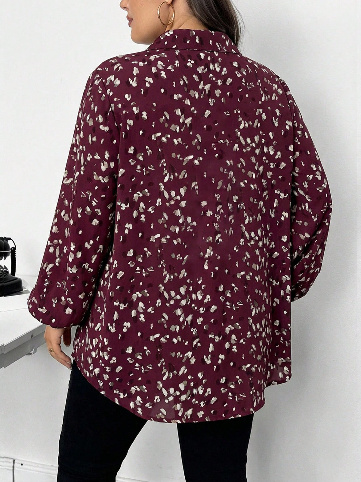 CURVE+ Plus Size Women Casual Traditional Greek Goddess Lantern Sleeve Printed Shirt Suitable For Spring Autumn And Winter 2026 New Year Fall Office