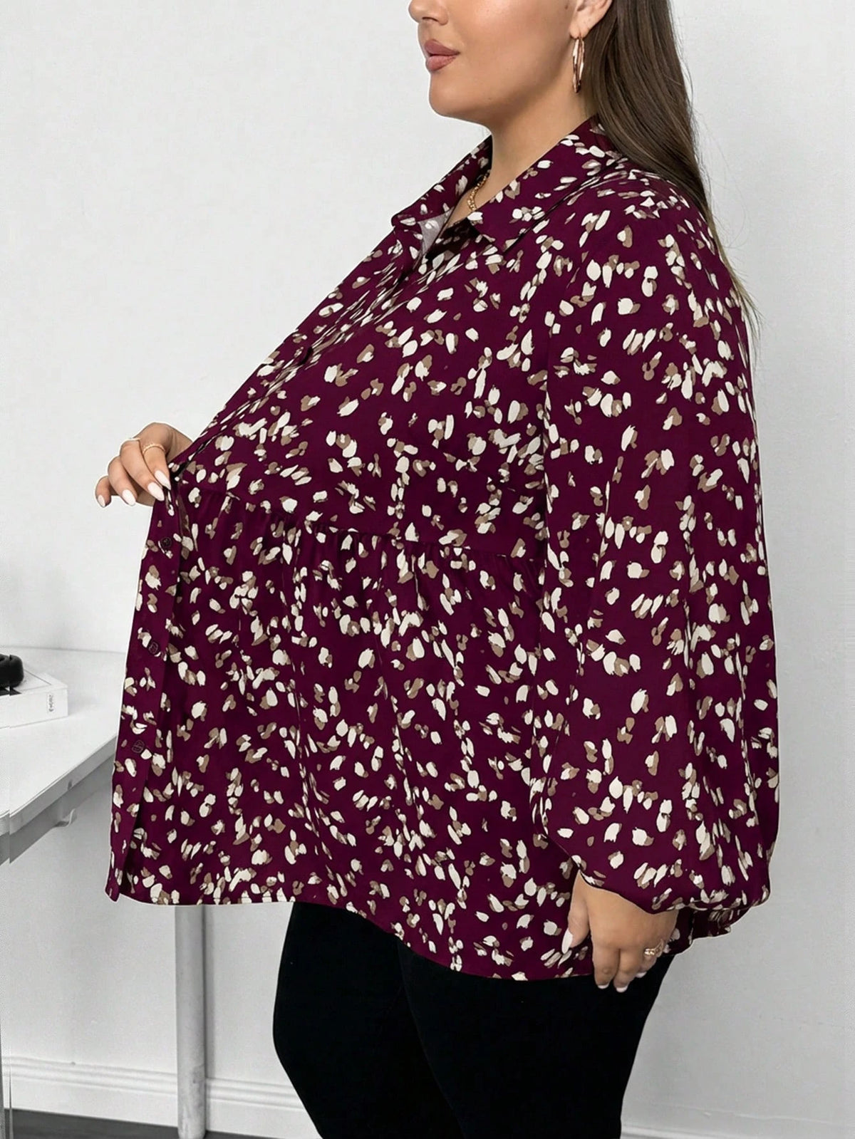 CURVE+ Plus Size Women Casual Traditional Greek Goddess Lantern Sleeve Printed Shirt Suitable For Spring Autumn And Winter 2026 New Year Fall Office