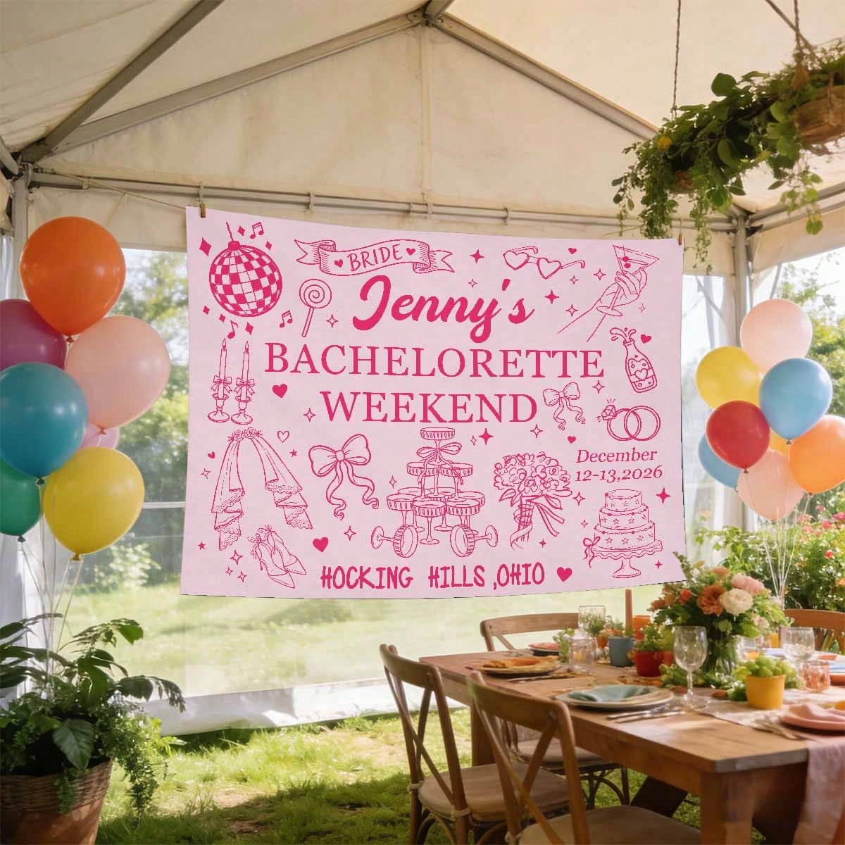 Custom Bachelorette Party Backdrop Tapestry, Personalized Bride To Be Banner, Pink Bridal Shower Photo Booth Background Decor For Wedding Party
