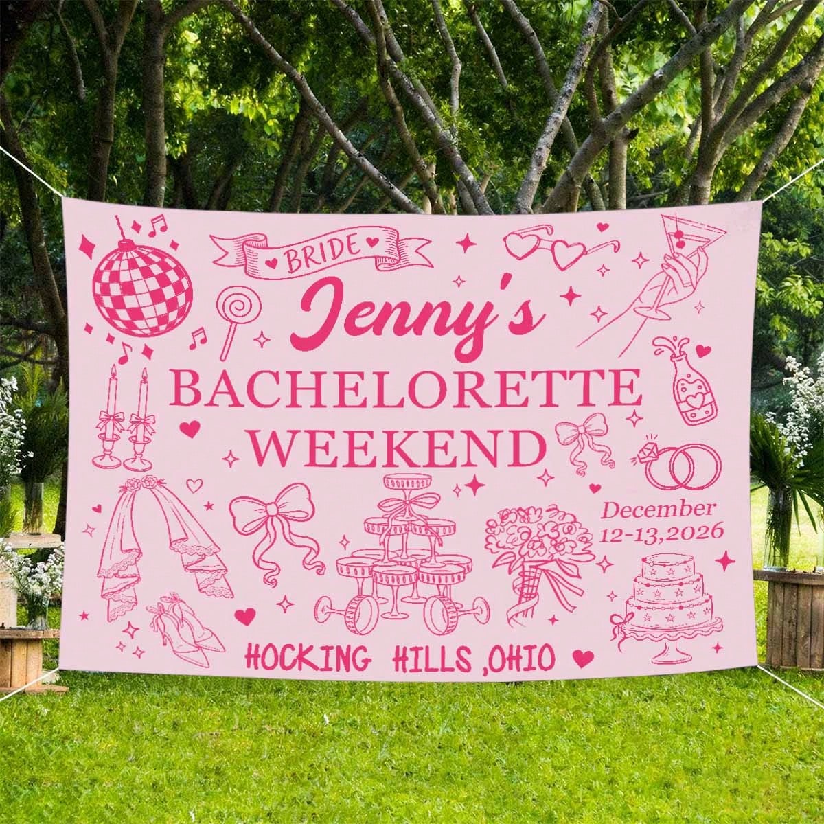Custom Bachelorette Party Backdrop Tapestry, Personalized Bride To Be Banner, Pink Bridal Shower Photo Booth Background Decor For Wedding Party