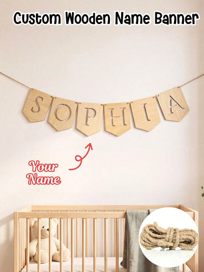 Custom Hollow Name Banner, Personalized Pennant Letter Bunting Garland, Custom Name Sign With Hemp Rope, Party Hanging Decor, Reusable Custom Name Flag For Baby Shower, Birthday Party, Wedding Backdro