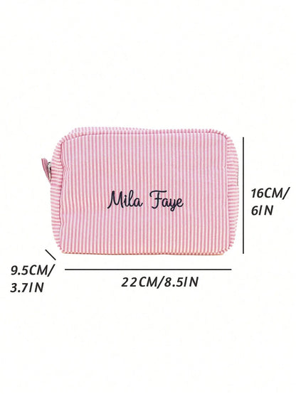 Custom Shadow Monogram Cosmetic Bag, Shadow Monogram Embroidered Makeup Bag, Personalized Bridesmaid Makeup Bag, Seersucker Cosmetic Bag For Girl, Large Capacity Cosmetic Bag, Bridesmaid Bridal Gifts