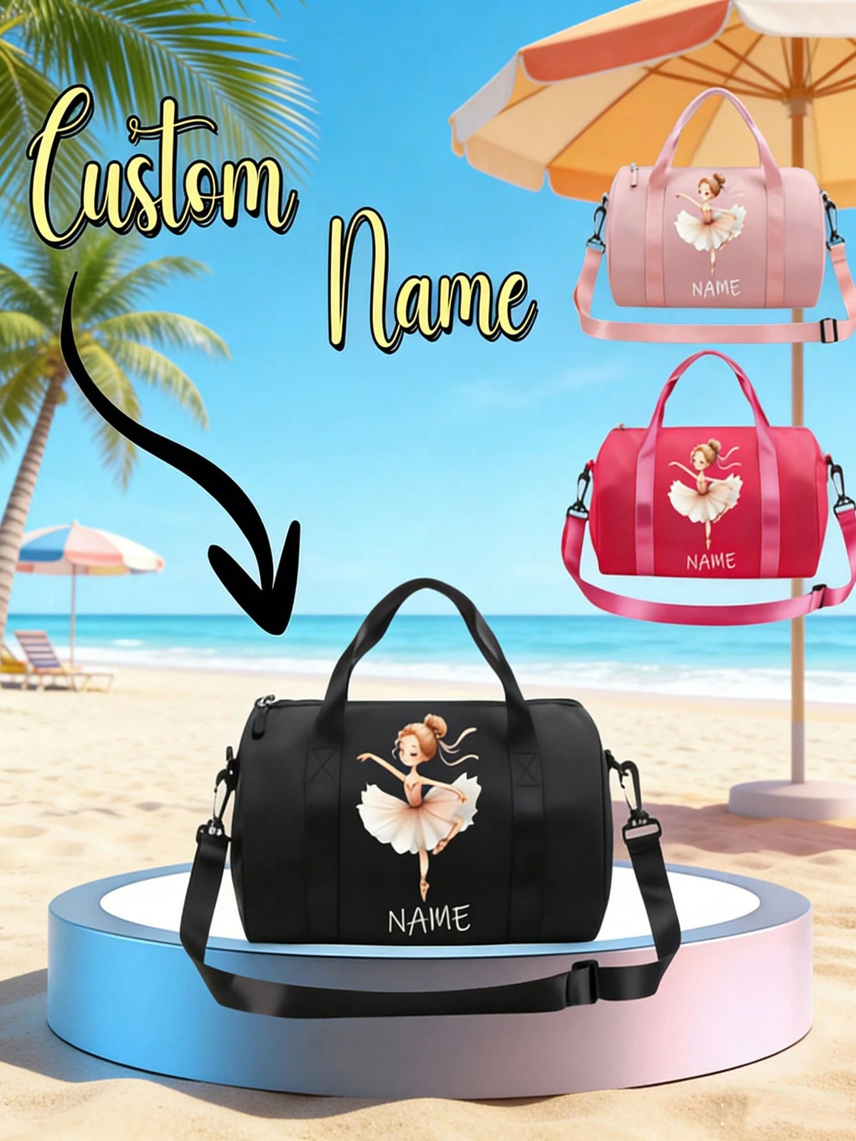 Customizable Personalized Name Suitcase, Customizable Name/Text Women's Ballet Handbag/Backpack- High Quality Nylon Backpack With Adjustable Shoulder Strap, Suitable As Ballet Dancer Gift, Travel And