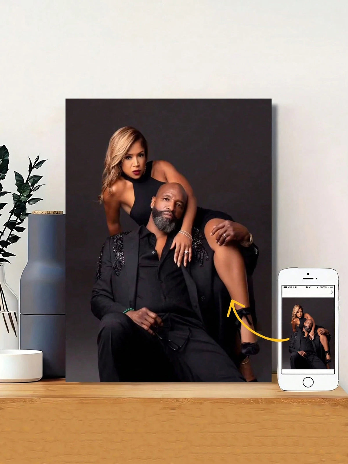 Customizable Wooden Frame Canvas Wall Art- Personalized Family Portraits And Action Photos, Printing, Suitable For Living Room, Bedroom Or Home Office Decor