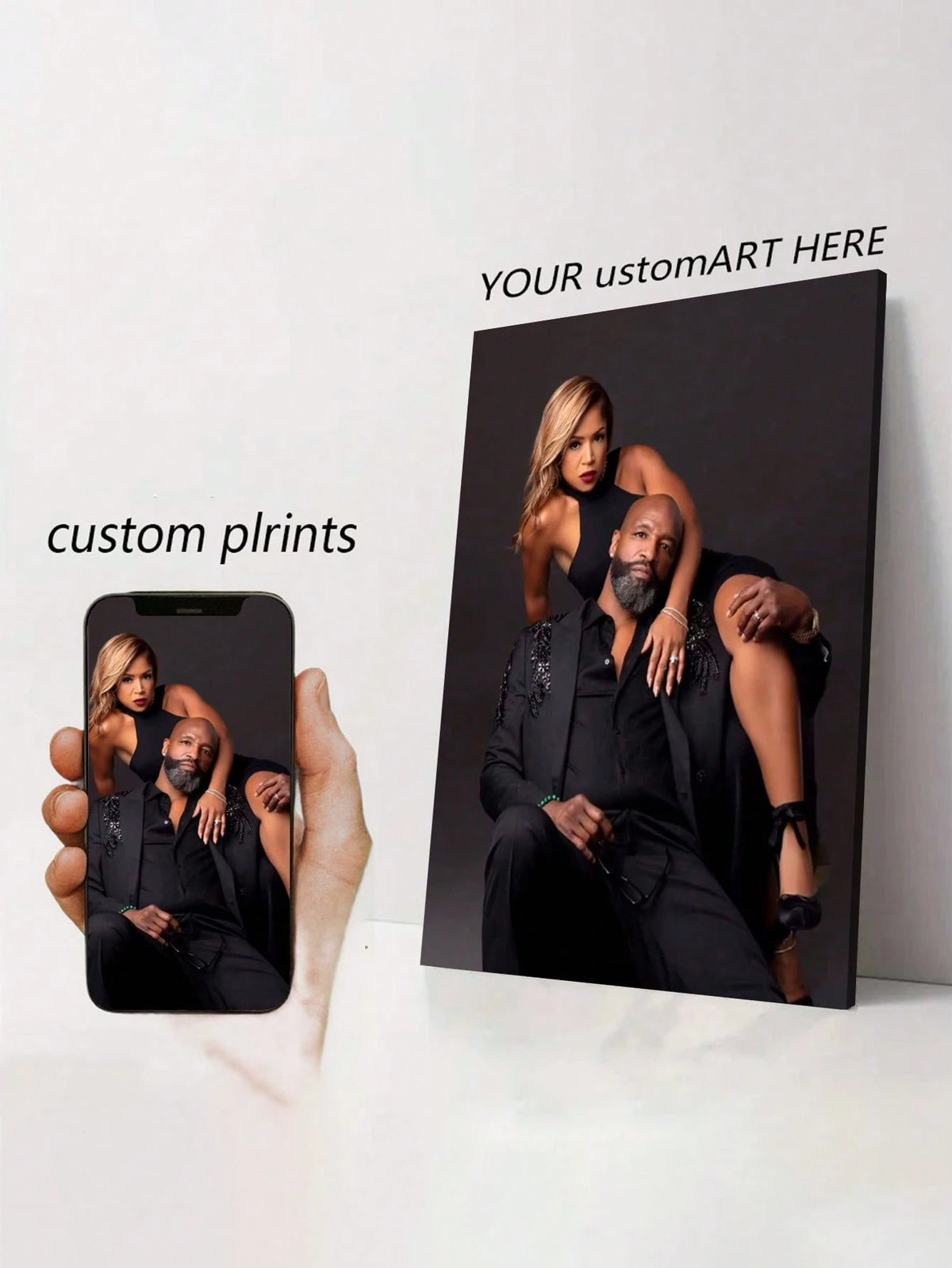 Customizable Wooden Frame Canvas Wall Art- Personalized Family Portraits And Action Photos, Printing, Suitable For Living Room, Bedroom Or Home Office Decor