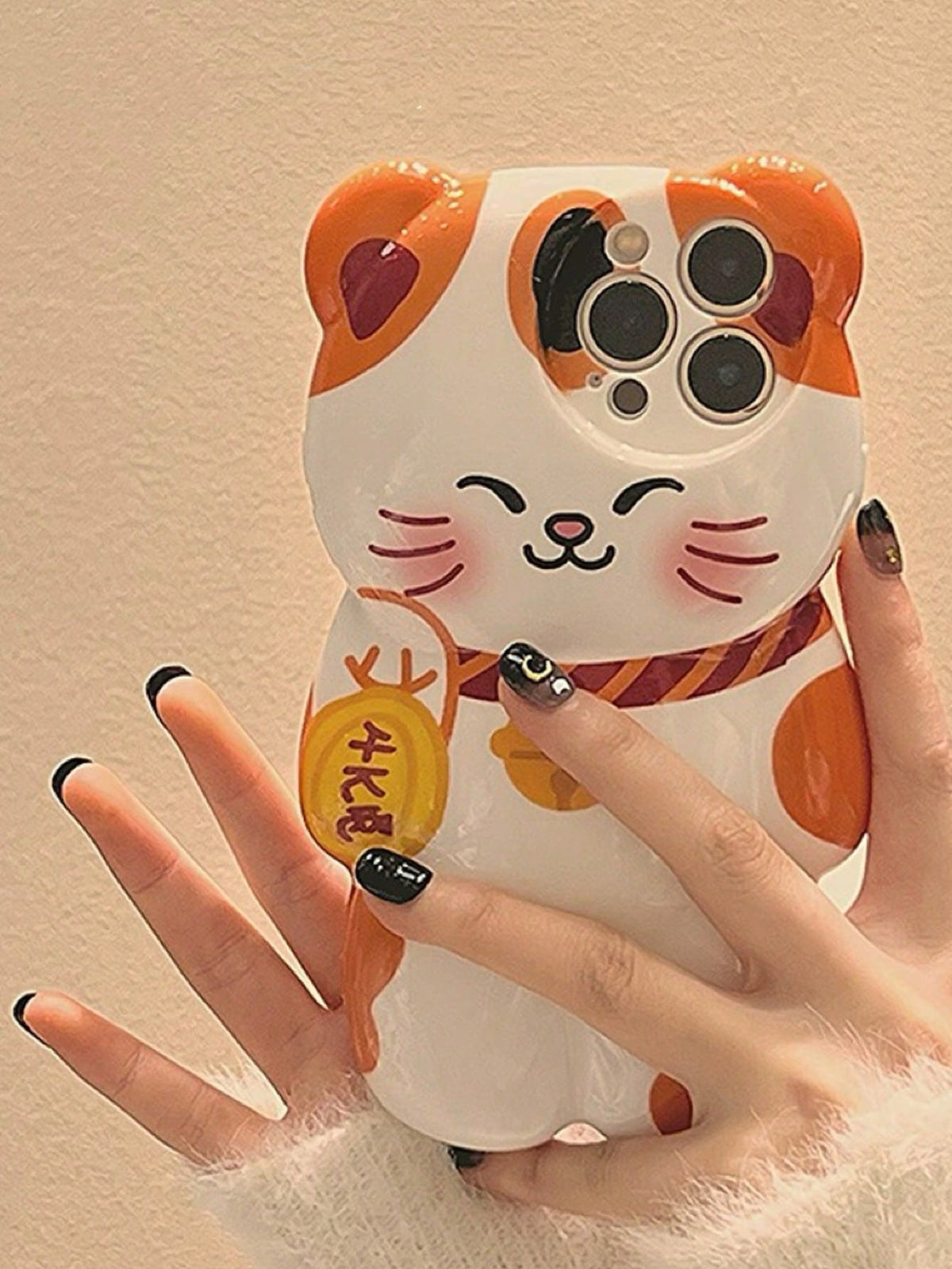 Cute Cat Elements Novelty Shockproof Lucky Cat Shaped Animal Kitten Cartoon Phone Case Compatible With Iphone Style Waterproof Anti-Fall Scratch Resistant Spring Birthday Gift