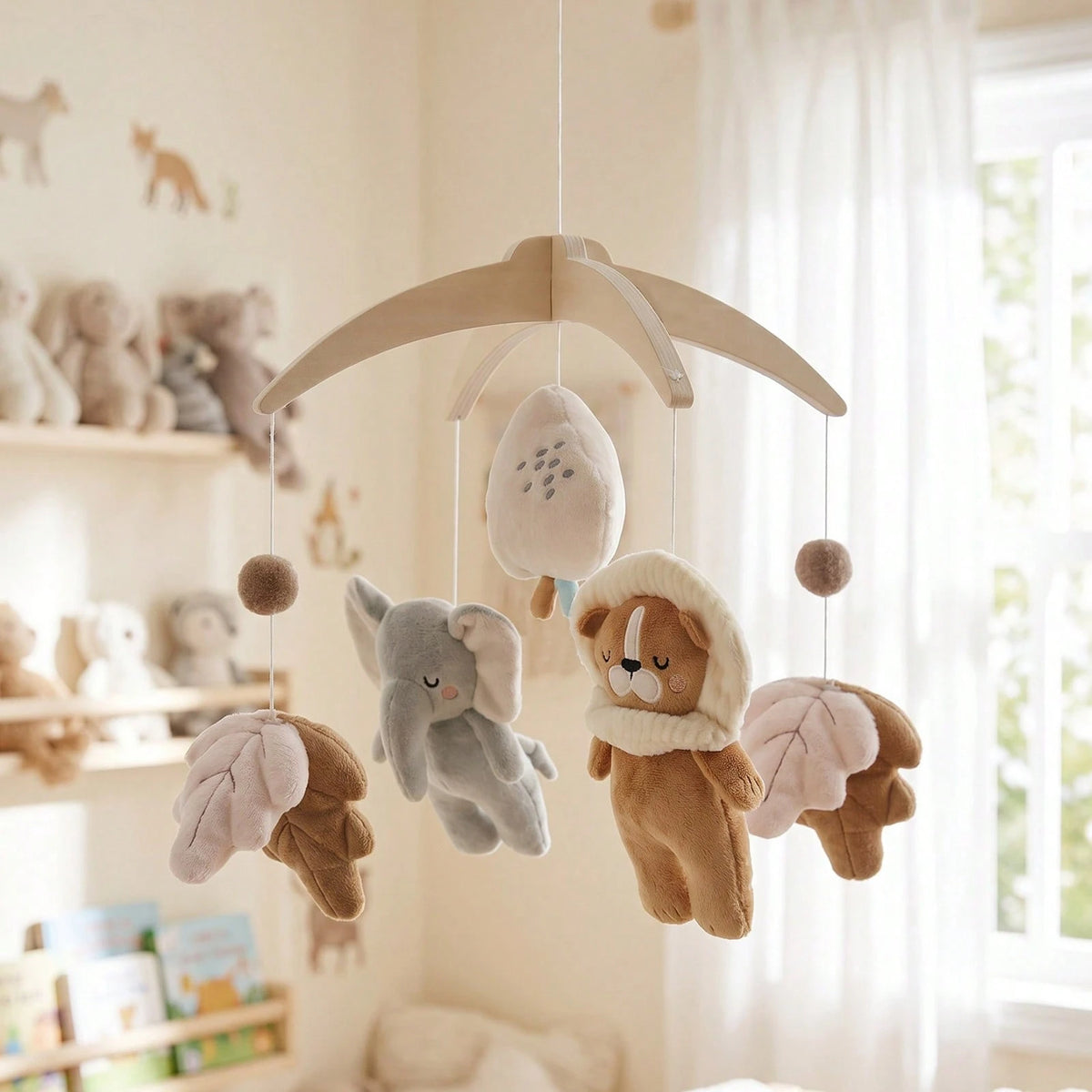 Cute Plush Animal Bed Mobile, Elephant Fox Zoo Baby Crib Hanging Toy, Can Be Hung On Baby Crib For Decoration, Baby Hanging Bed Mobile, Cartoon Shaped Bed Hanging, Activity Center Accessory, Develop B