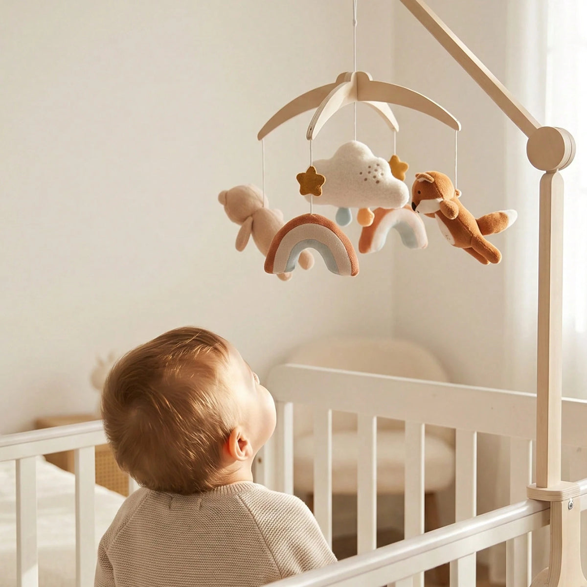 Cute Plush Animal Bed Mobile, Elephant Fox Zoo Baby Crib Hanging Toy, Can Be Hung On Baby Crib For Decoration, Baby Hanging Bed Mobile, Cartoon Shaped Bed Hanging, Activity Center Accessory, Develop B