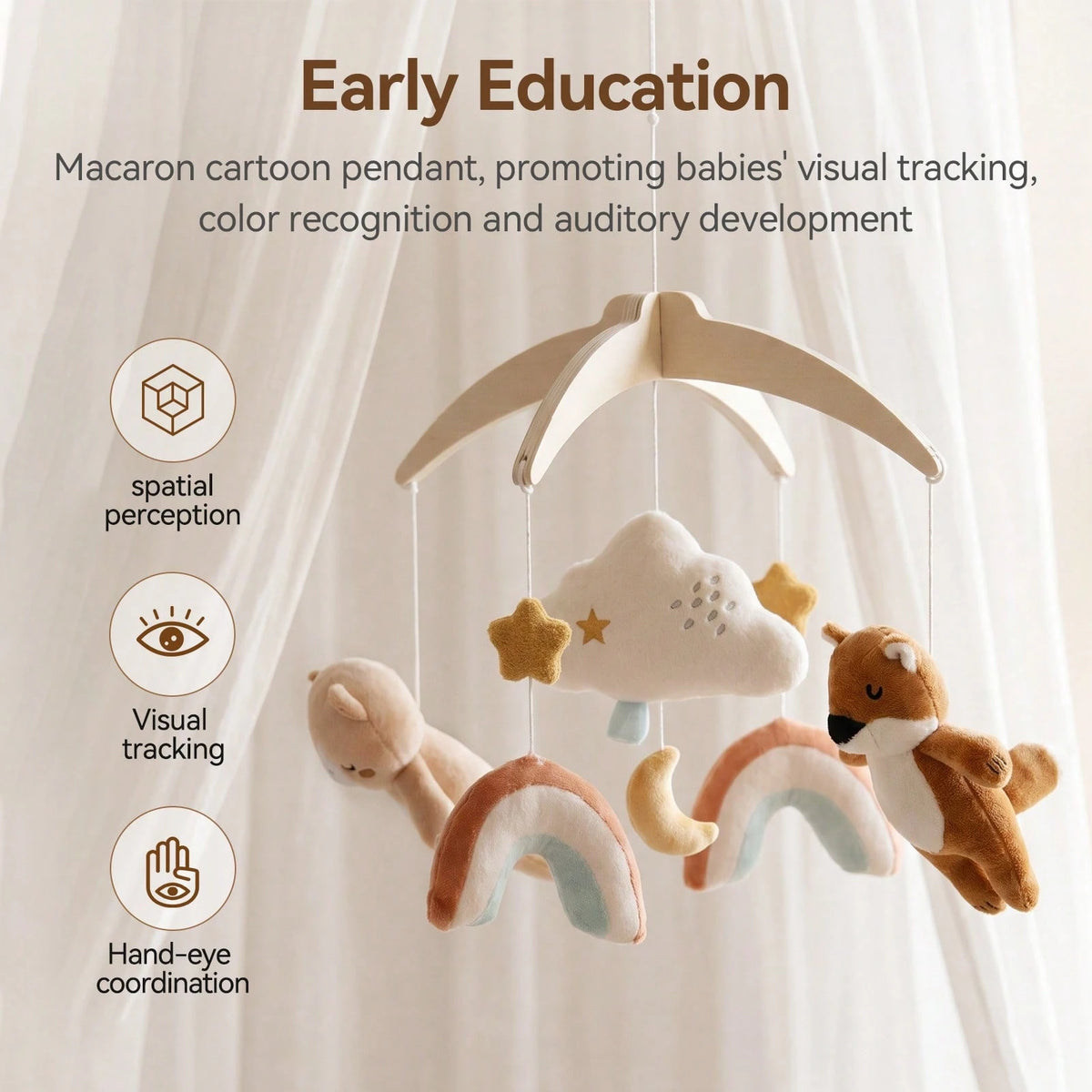 Cute Plush Animal Bed Mobile, Elephant Fox Zoo Baby Crib Hanging Toy, Can Be Hung On Baby Crib For Decoration, Baby Hanging Bed Mobile, Cartoon Shaped Bed Hanging, Activity Center Accessory, Develop B