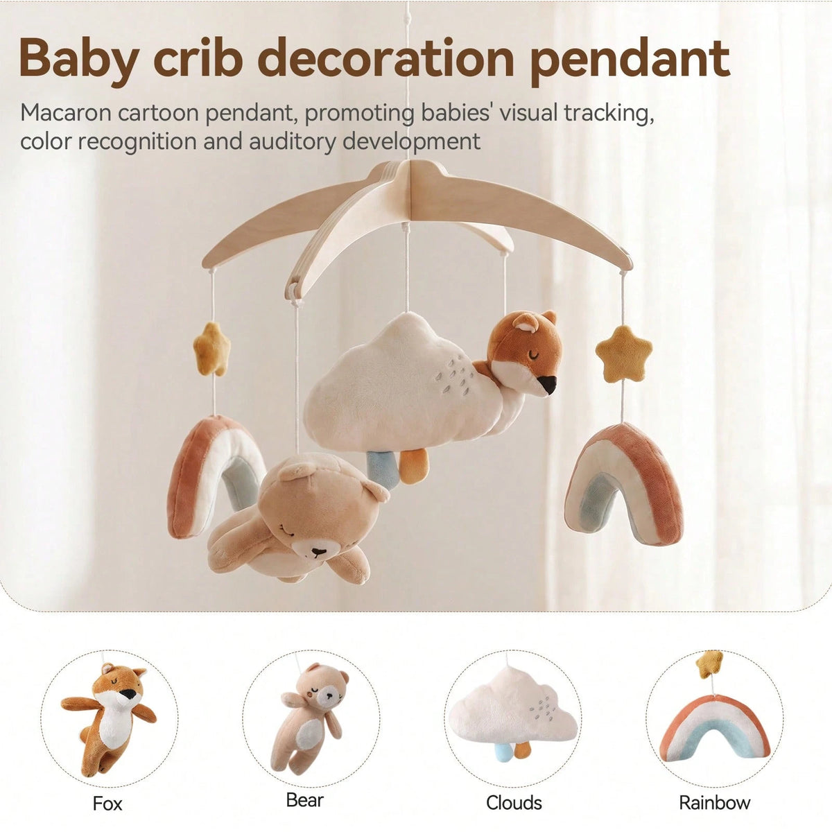 Cute Plush Animal Bed Mobile, Elephant Fox Zoo Baby Crib Hanging Toy, Can Be Hung On Baby Crib For Decoration, Baby Hanging Bed Mobile, Cartoon Shaped Bed Hanging, Activity Center Accessory, Develop B
