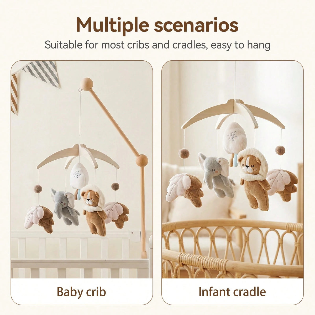Cute Plush Animal Bed Mobile, Elephant Fox Zoo Baby Crib Hanging Toy, Can Be Hung On Baby Crib For Decoration, Baby Hanging Bed Mobile, Cartoon Shaped Bed Hanging, Activity Center Accessory, Develop B