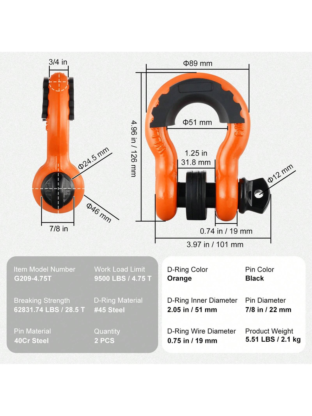 D-Ring Shackle, Synthetic Soft Shackle, Recovery Shackle, 2/4 Pack Alloy Steel Shackles Break Strength With Screw Pin, Isolators & Washers, With Extra Sleeves & Storage Bag For UTV, ATV, Trucks, Heavy