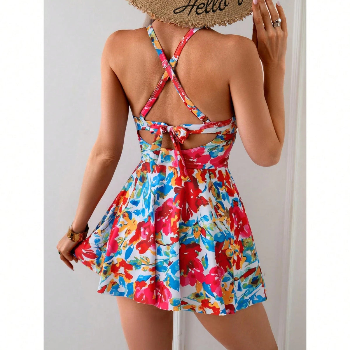 DAILY DOSE Women Cutout One Piece Skirt Swimsuit V Neck Wrap Tie Back Swimdress Tummy Control Bathing Suits Slimming Swimwear