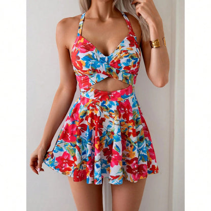 DAILY DOSE Women Cutout One Piece Skirt Swimsuit V Neck Wrap Tie Back Swimdress Tummy Control Bathing Suits Slimming Swimwear