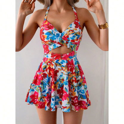 DAILY DOSE Women Cutout One Piece Skirt Swimsuit V Neck Wrap Tie Back Swimdress Tummy Control Bathing Suits Slimming Swimwear