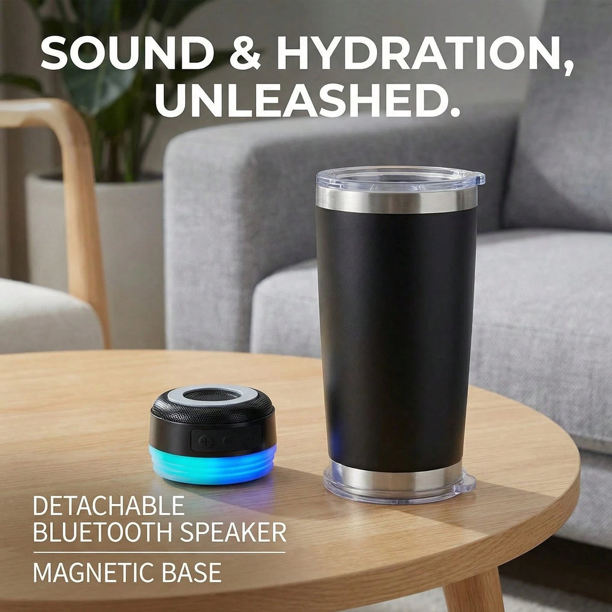 Dazone 16.5oz Insulated Stainless Steel Tumbler With Detachable Bluetooth Speaker, LED Light Up Travel Coffee Mug With FM Radio, USB/TF Card & TWS Pairing, Rechargeable Music Cup Gift For Adults, Teen