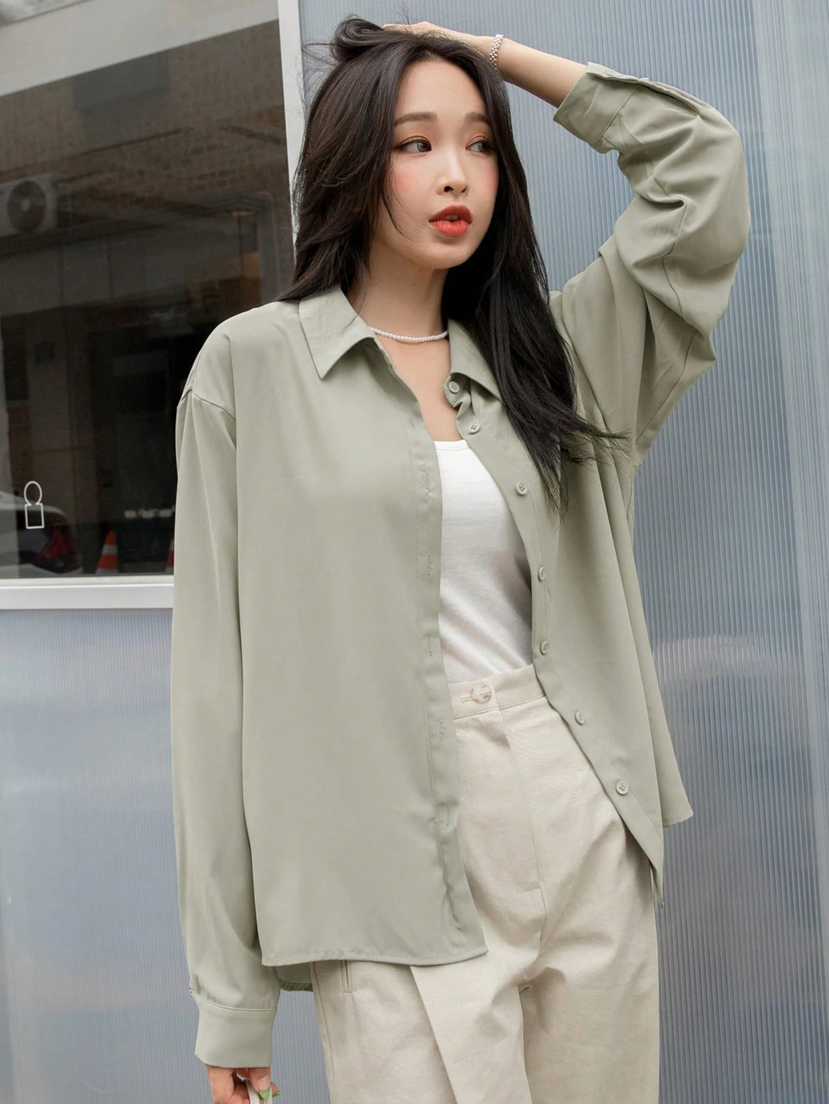 DAZY Drop Shoulder Button Front Shirt,Long Sleeve Tops,Fall Clothes