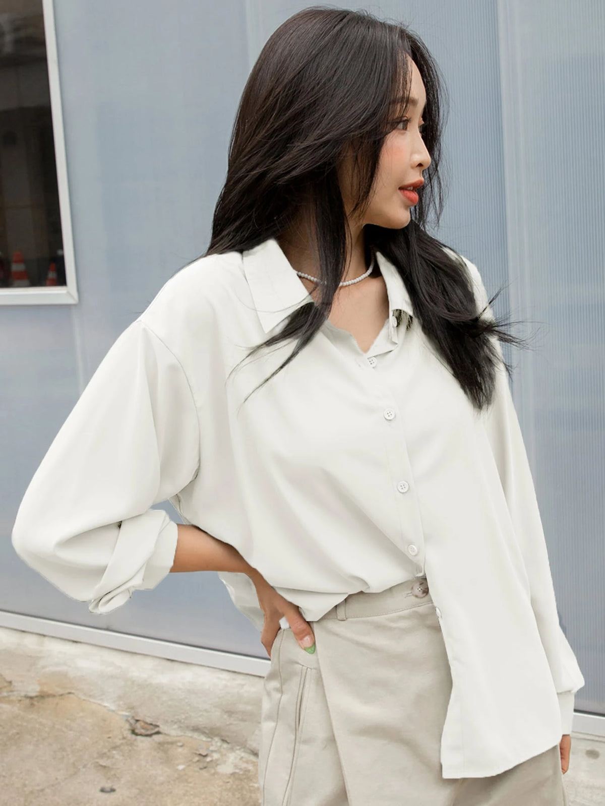 DAZY Drop Shoulder Button Front Shirt,Long Sleeve Tops,Fall Clothes