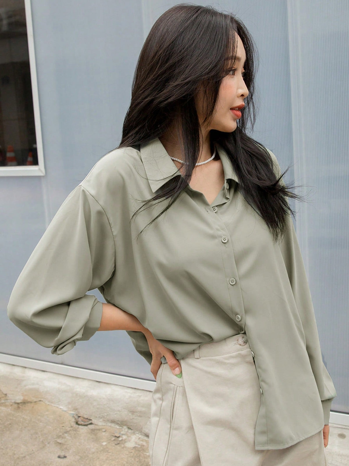 DAZY Drop Shoulder Button Front Shirt,Long Sleeve Tops,Fall Clothes