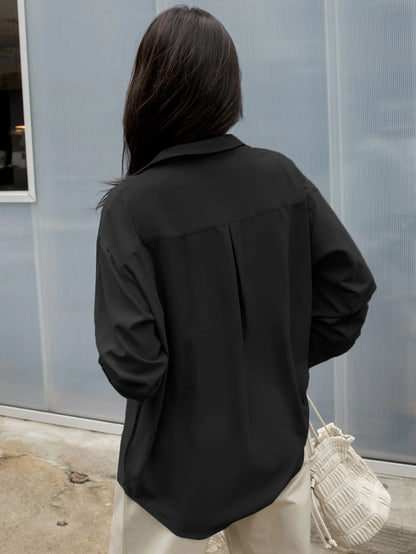 DAZY Drop Shoulder Button Front Shirt,Long Sleeve Tops,Fall Women Clothes