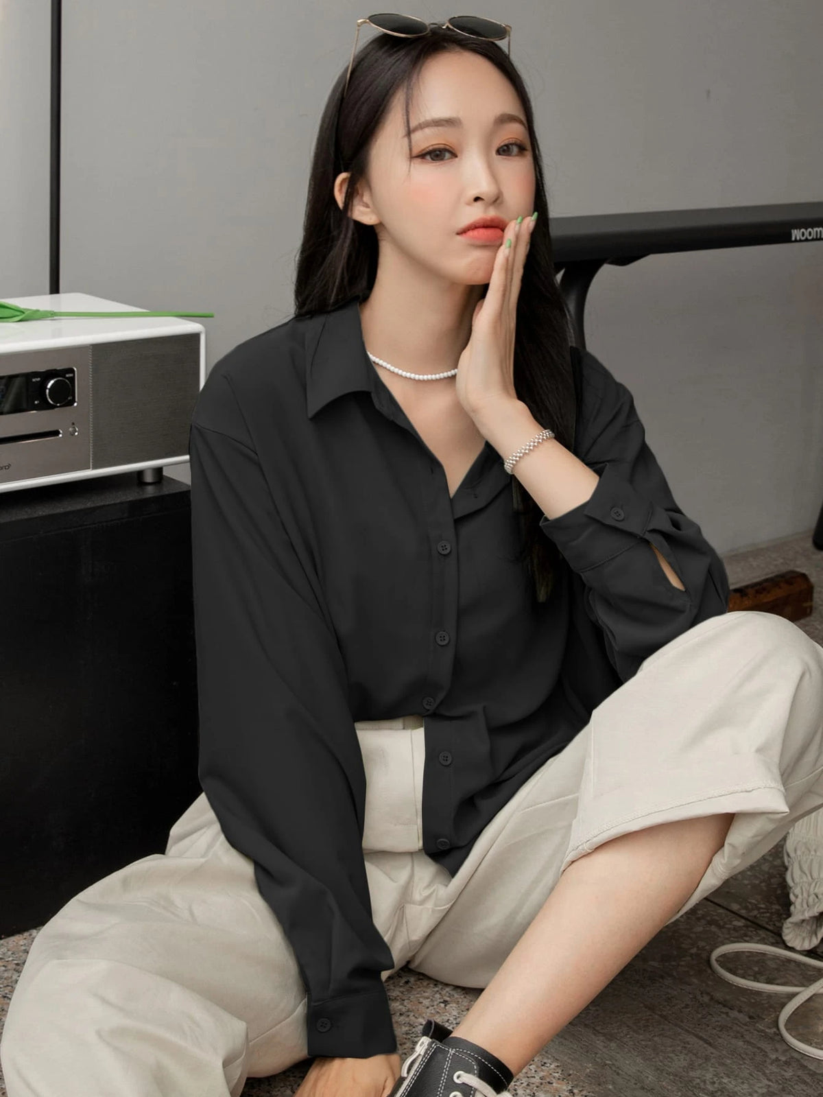 DAZY Drop Shoulder Button Front Shirt,Long Sleeve Tops,Fall Women Clothes