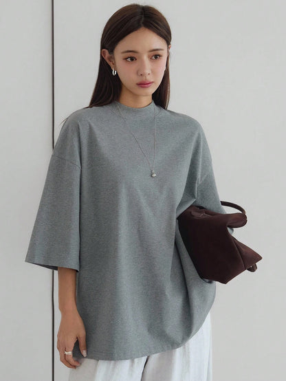 Dazy-Less Loose Casual Solid Color Simple Short Sleeve T-Shirt For Women Oversized T-Shirt Business Casual Woman Work Clothes