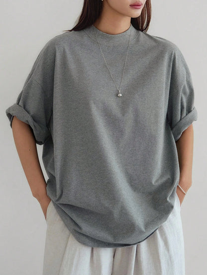 Dazy-Less Loose Casual Solid Color Simple Short Sleeve T-Shirt For Women Oversized T-Shirt Business Casual Woman Work Clothes