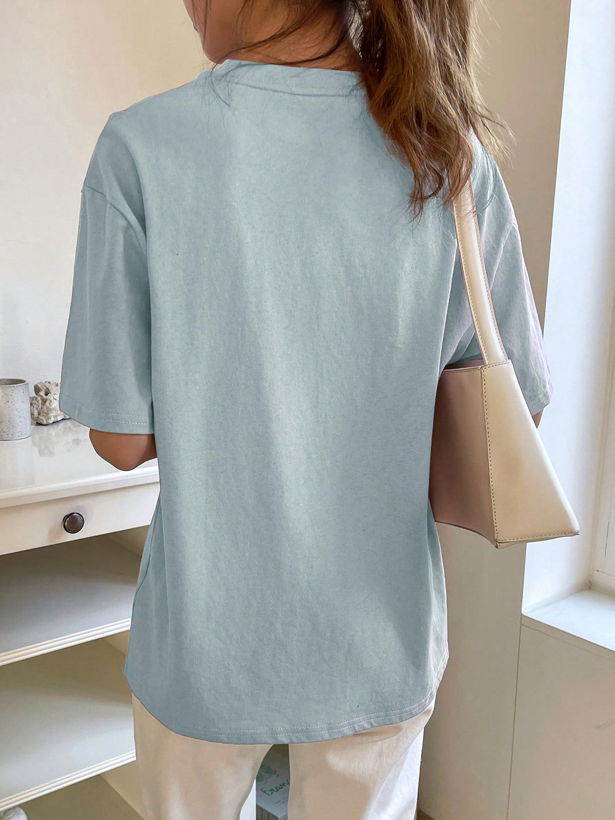 DAZY Letter Embroidery Drop Shoulder Tee Summer Preppy Tops
