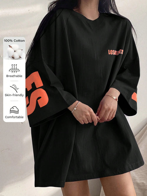 DAZY Letter Graphic Drop Shoulder Oversized Tee, Unisex
