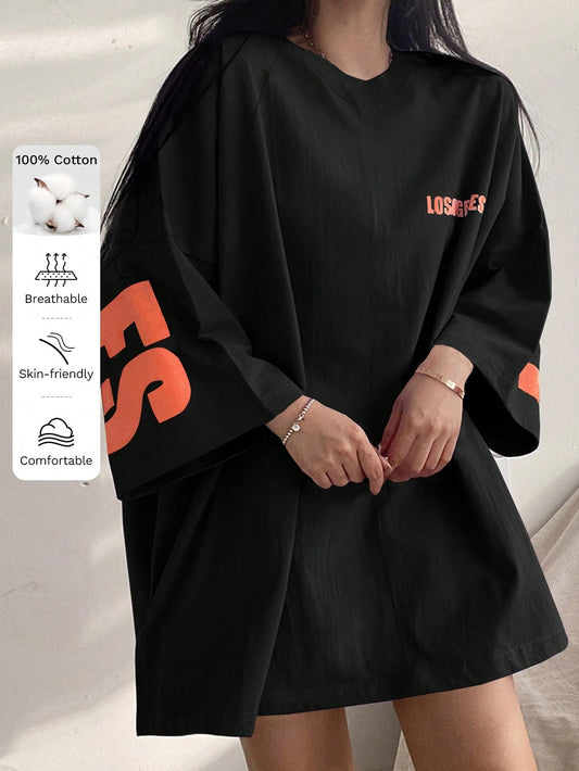 DAZY Letter Graphic Drop Shoulder Oversized Tee, Unisex