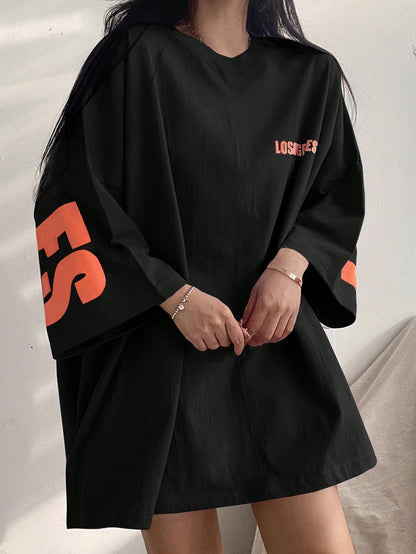 DAZY Letter Graphic Drop Shoulder Oversized Tee, Unisex