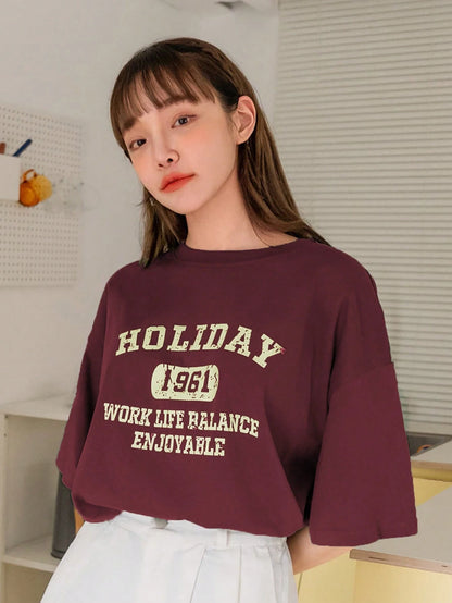 DAZY Letter Graphic Drop Shoulder Tee Summer Oversized T-Shirt