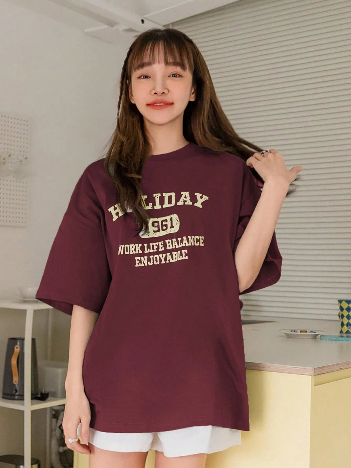 DAZY Letter Graphic Drop Shoulder Tee Summer Oversized T-Shirt