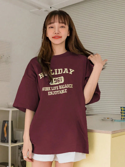 DAZY Letter Graphic Drop Shoulder Tee Summer Oversized T-Shirt