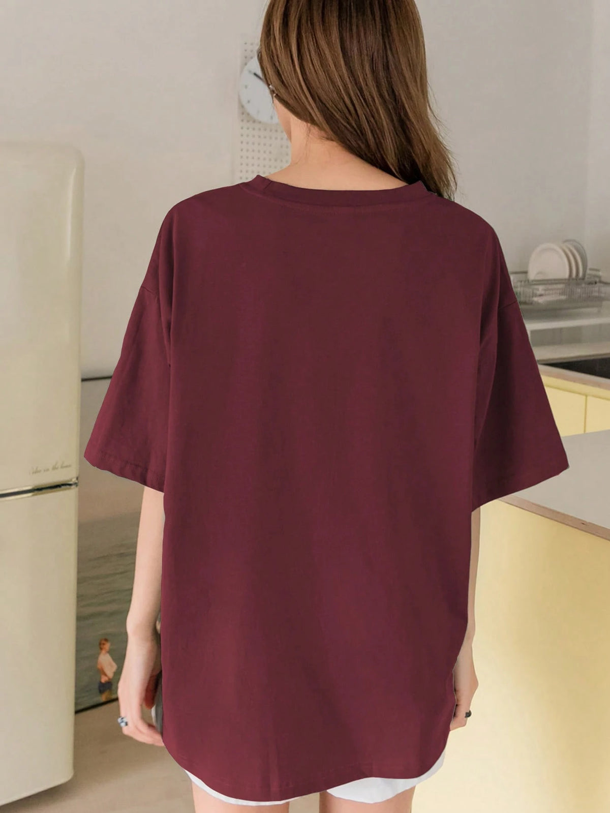 DAZY Letter Graphic Drop Shoulder Tee Summer Oversized T-Shirt