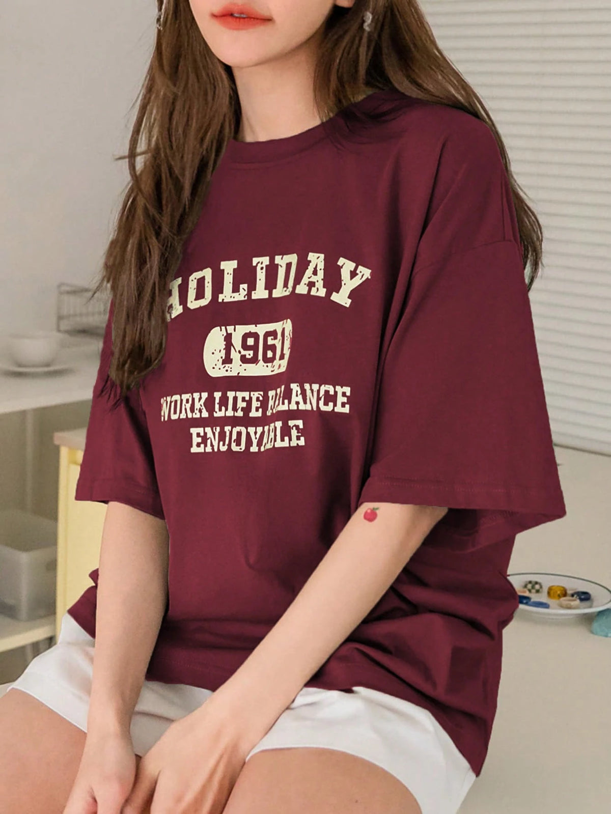 DAZY Letter Graphic Drop Shoulder Tee Summer Oversized T-Shirt