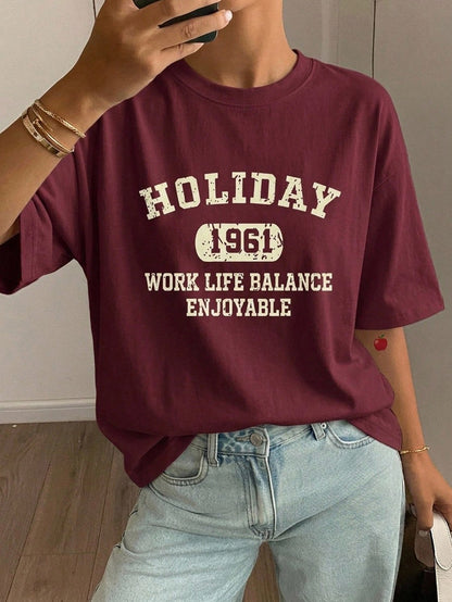 DAZY Letter Graphic Drop Shoulder Tee Summer Oversized T-Shirt
