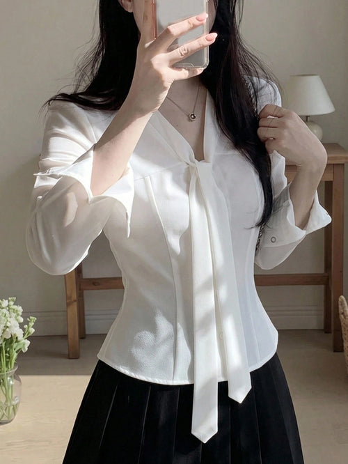 DAZY Women's Solid Color Casual Versatile Daily Wear Shirt Summer
