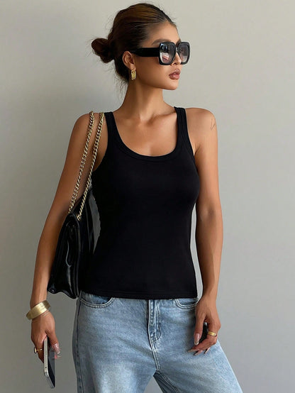 DAZY Women's Solid Color Round Neck Casual Thermal Lined Tank Top, Autumn/Winter