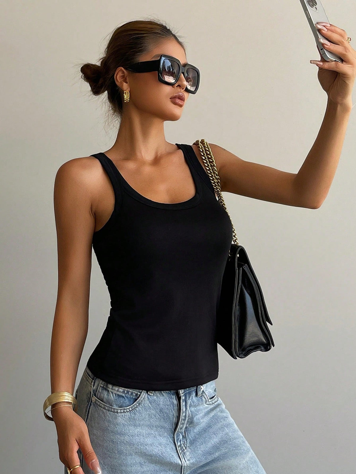 DAZY Women's Solid Color Round Neck Casual Thermal Lined Tank Top, Autumn/Winter