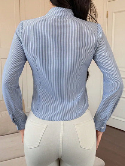 DAZY Women's Striped Minimalist Casual Long Sleeve Shirt