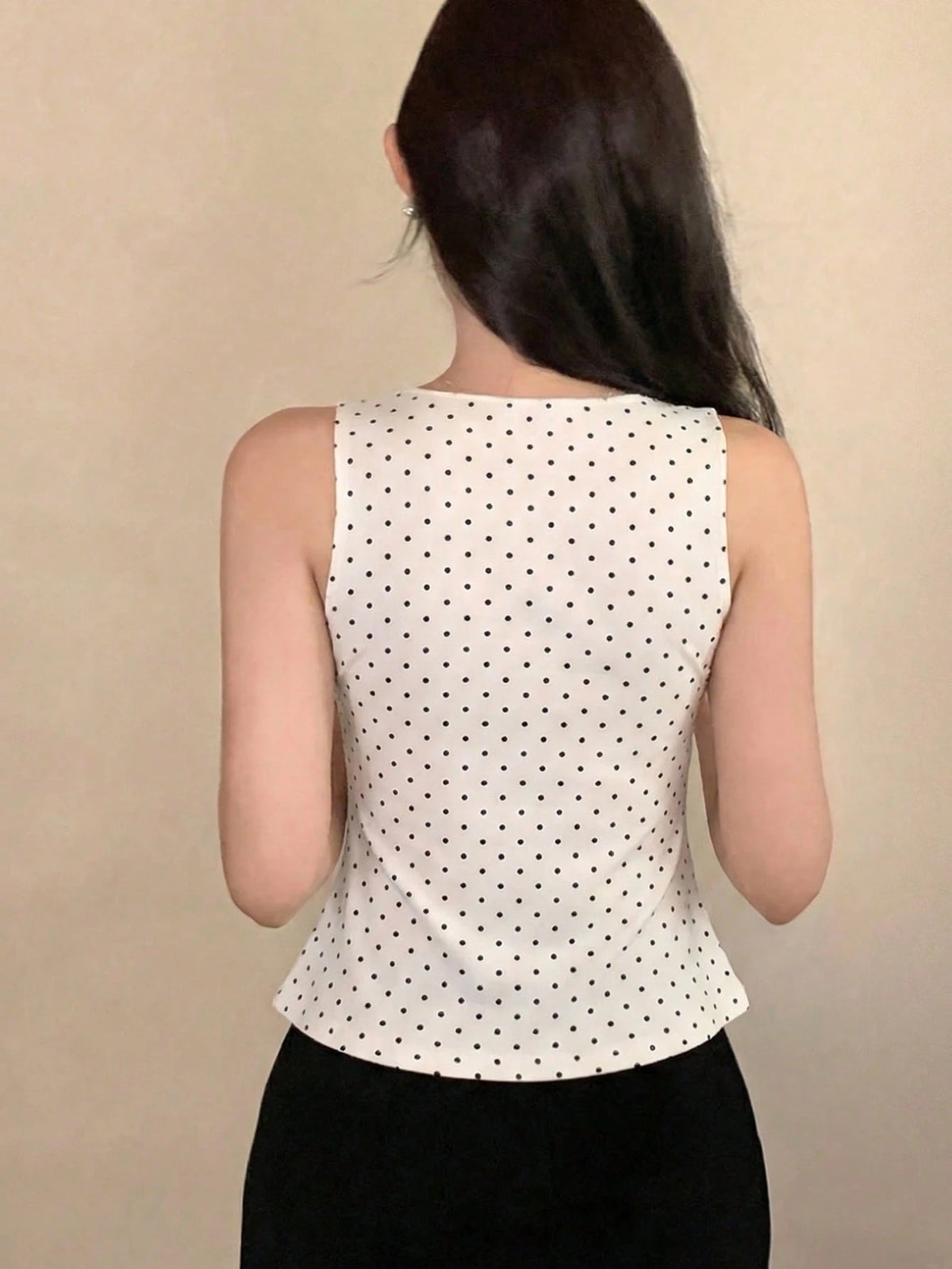 DAZY Women's Summer Polka Dot Allover Print Ruched V-Neck Sleeveless Casual Tank Top
