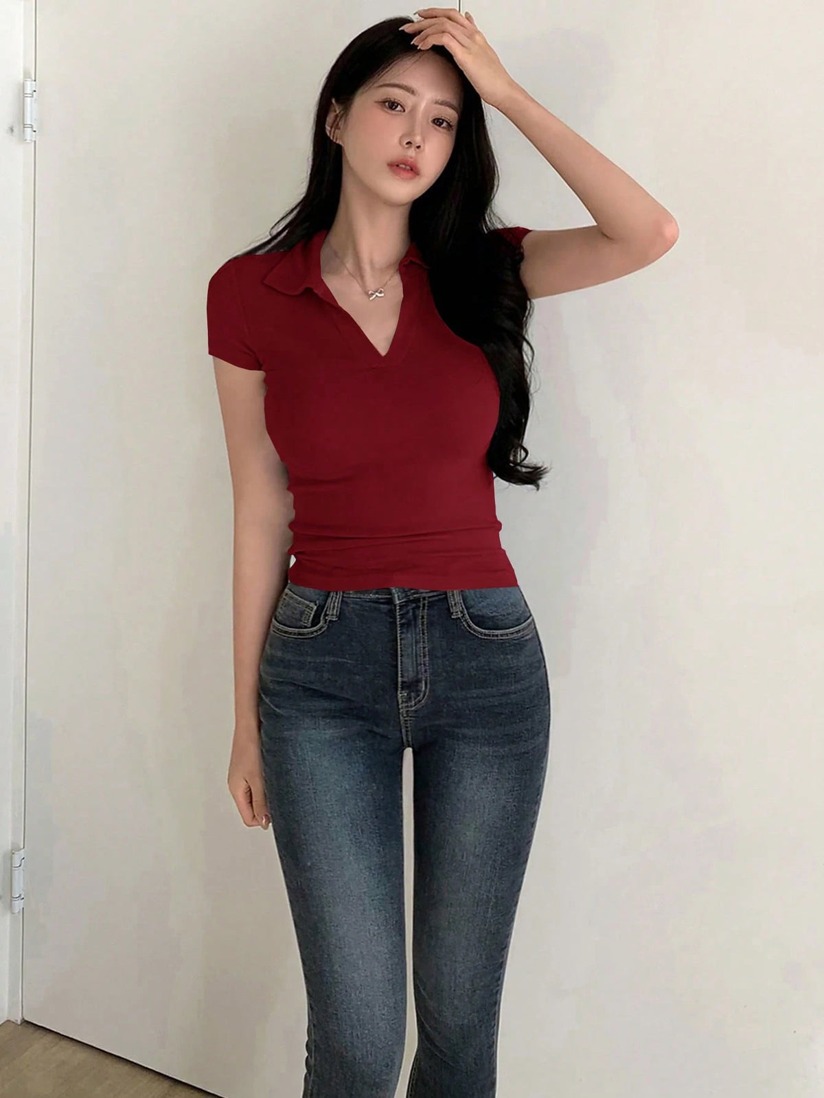 DAZY Women Solid Color Slim Fit Casual Short Sleeve Polo T-Shirt, Summer,Business Casual Women Preppy Tops