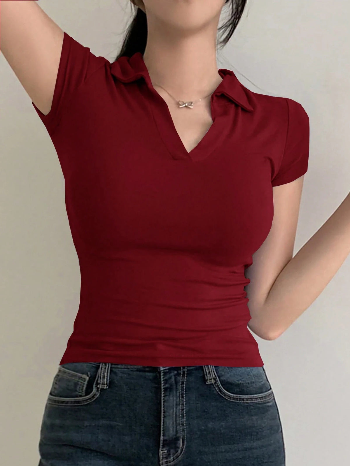 DAZY Women Solid Color Slim Fit Casual Short Sleeve Polo T-Shirt, Summer,Business Casual Women Preppy Tops