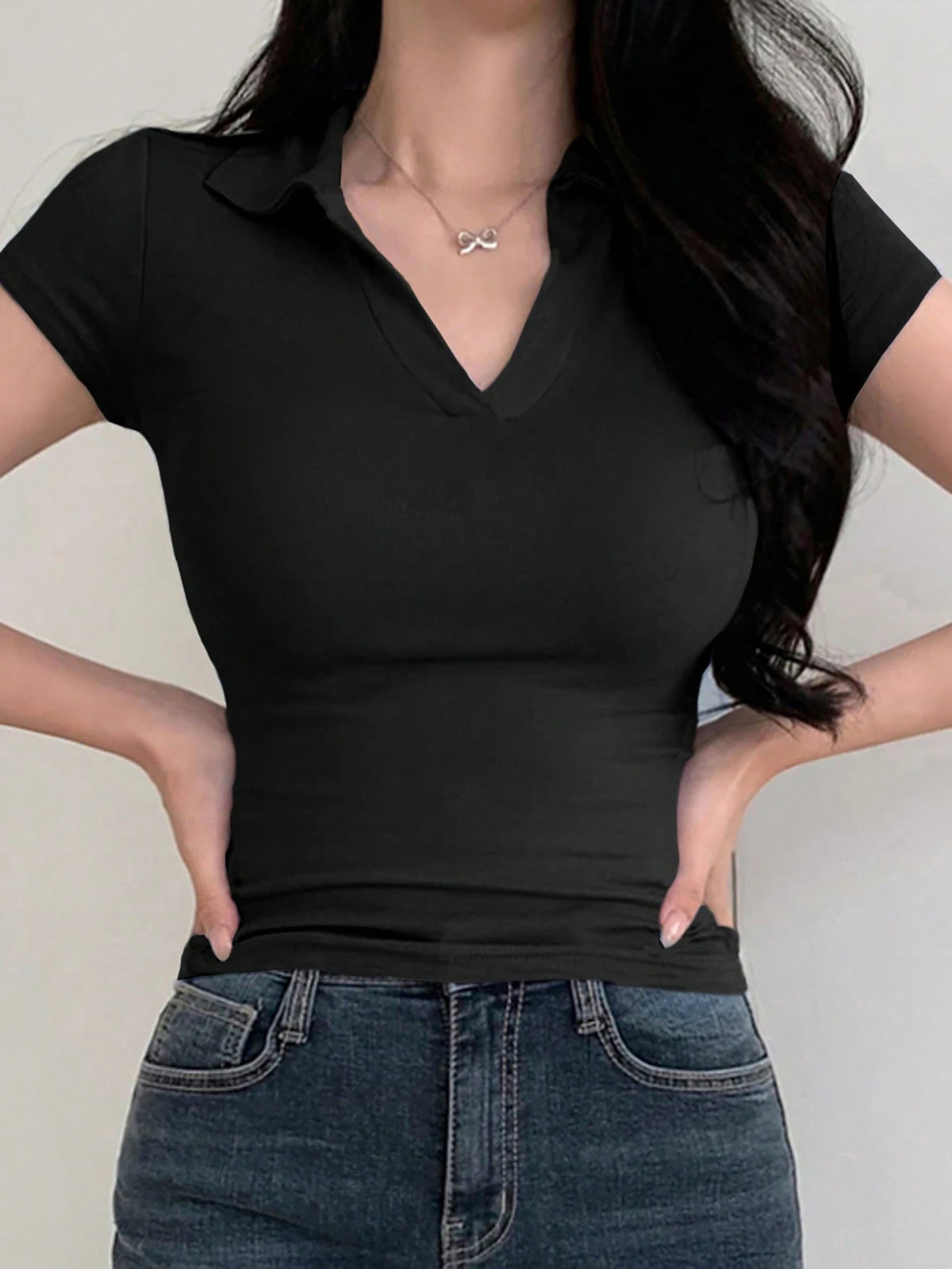 DAZY Women Solid Color Slim Fit Casual Short Sleeve Polo T-Shirt, Summer,Business Casual Women Preppy Tops