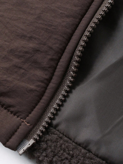 DAZY Young Boy Autumn/Winter Embroidered Design Drop Shoulder Long Sleeve Zip-Up Sherpa Jacket